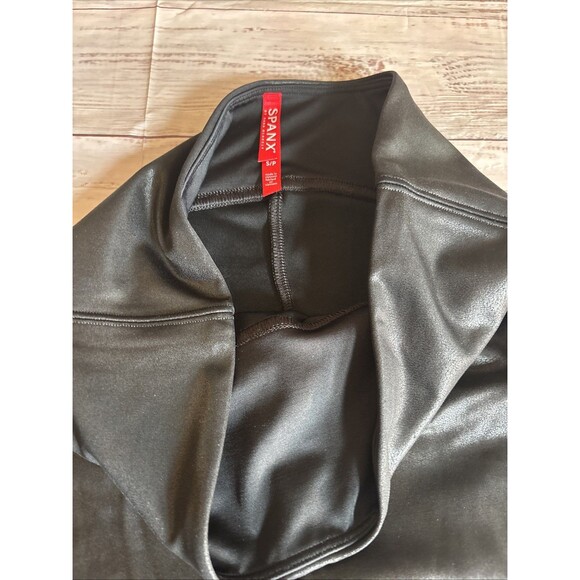 Spanx Black Vegan Faux Leather Moto Biker  Leggings Quilted Panels Small ($110) - Picture 6 of 10